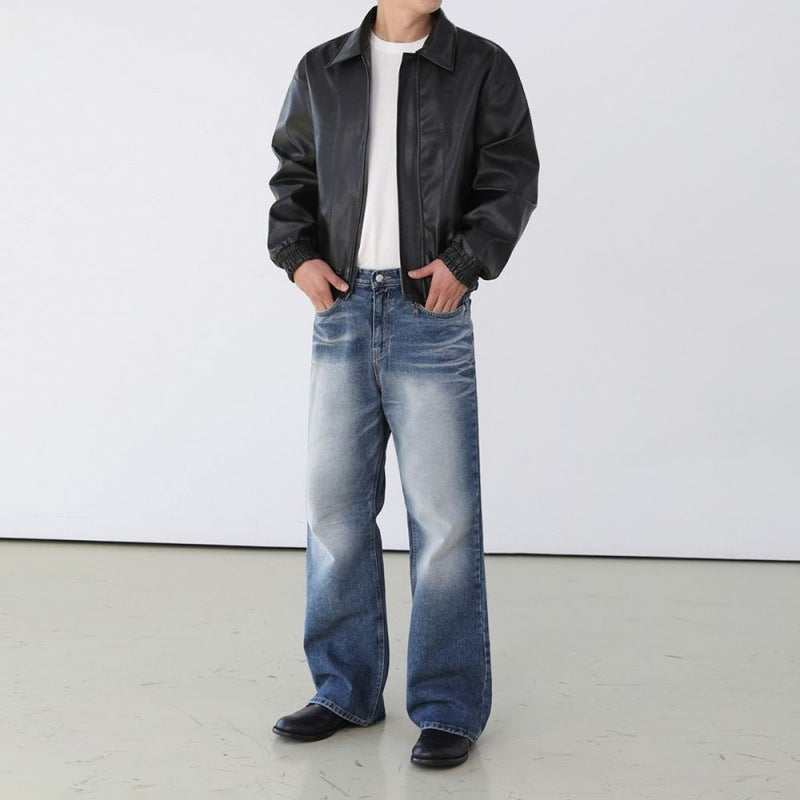 MYQ Men's Short Motorcycle Leather Jacket - Spring Style