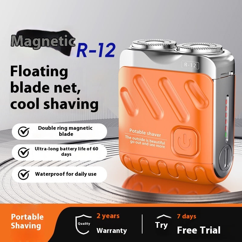 Portable Rotary Dual Ring Electric Shaver Men Travel Mini Shaver Double Floating Magnetic Blade Head Rechargeable Pocket Razors