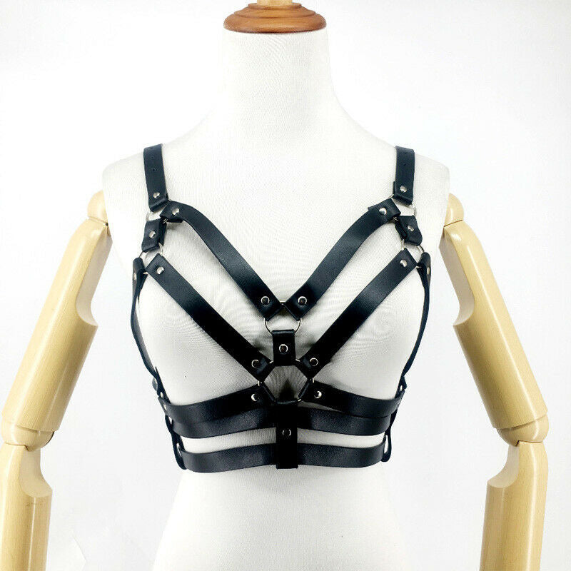 Women's Leather Bra Clothing With Body Chains Ornament