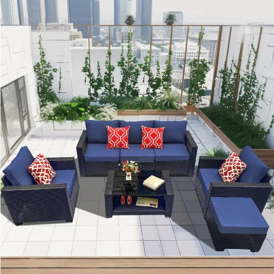 Style Loft Collection 7-Piece PE Rattan Patio Set with Coffee Table