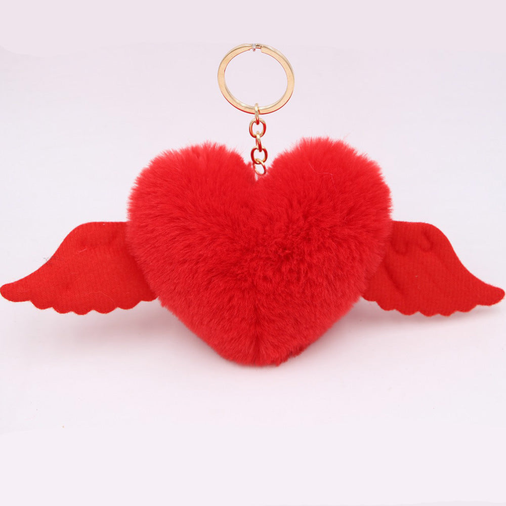 Heart Wool Ball Keychain Pendant