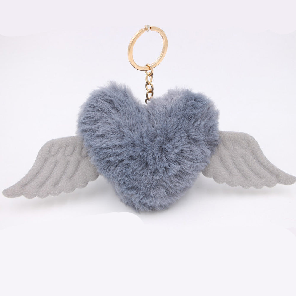 Heart Wings Wool Ball Keychain