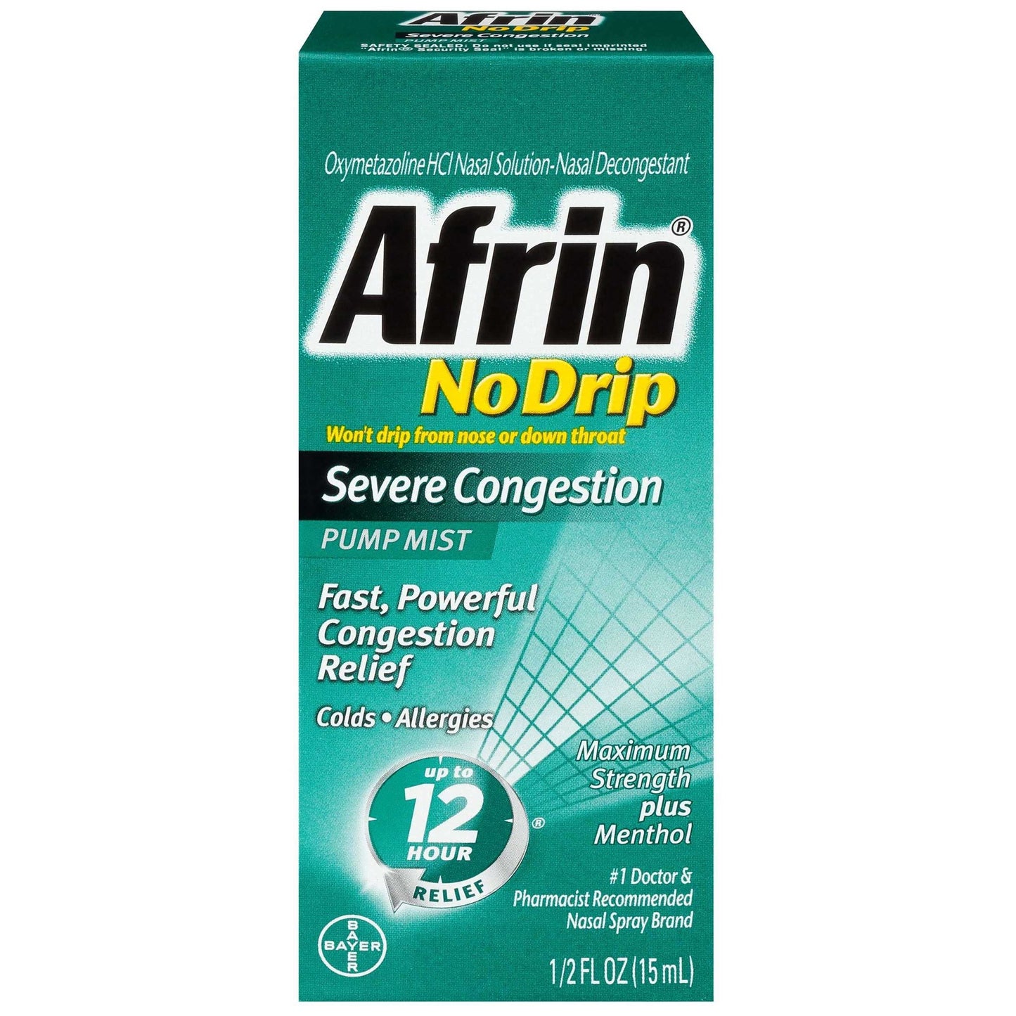 Afrin No Drip Pump Mist Maximum Strength Plus Menthol Severe Congestion 0.5 Fl Oz