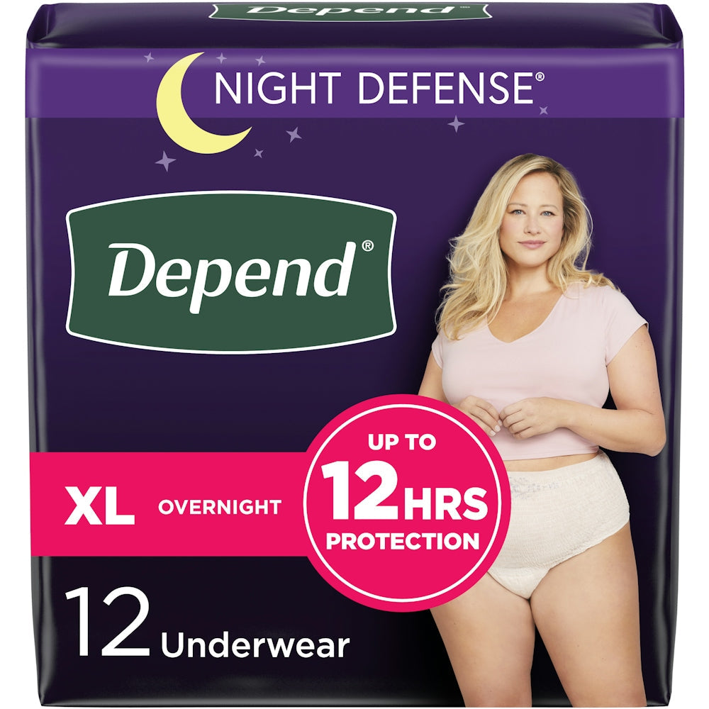 Depend Night Defense Adult Incontinence Underwear For Women Overnight XL Blush 12Ct