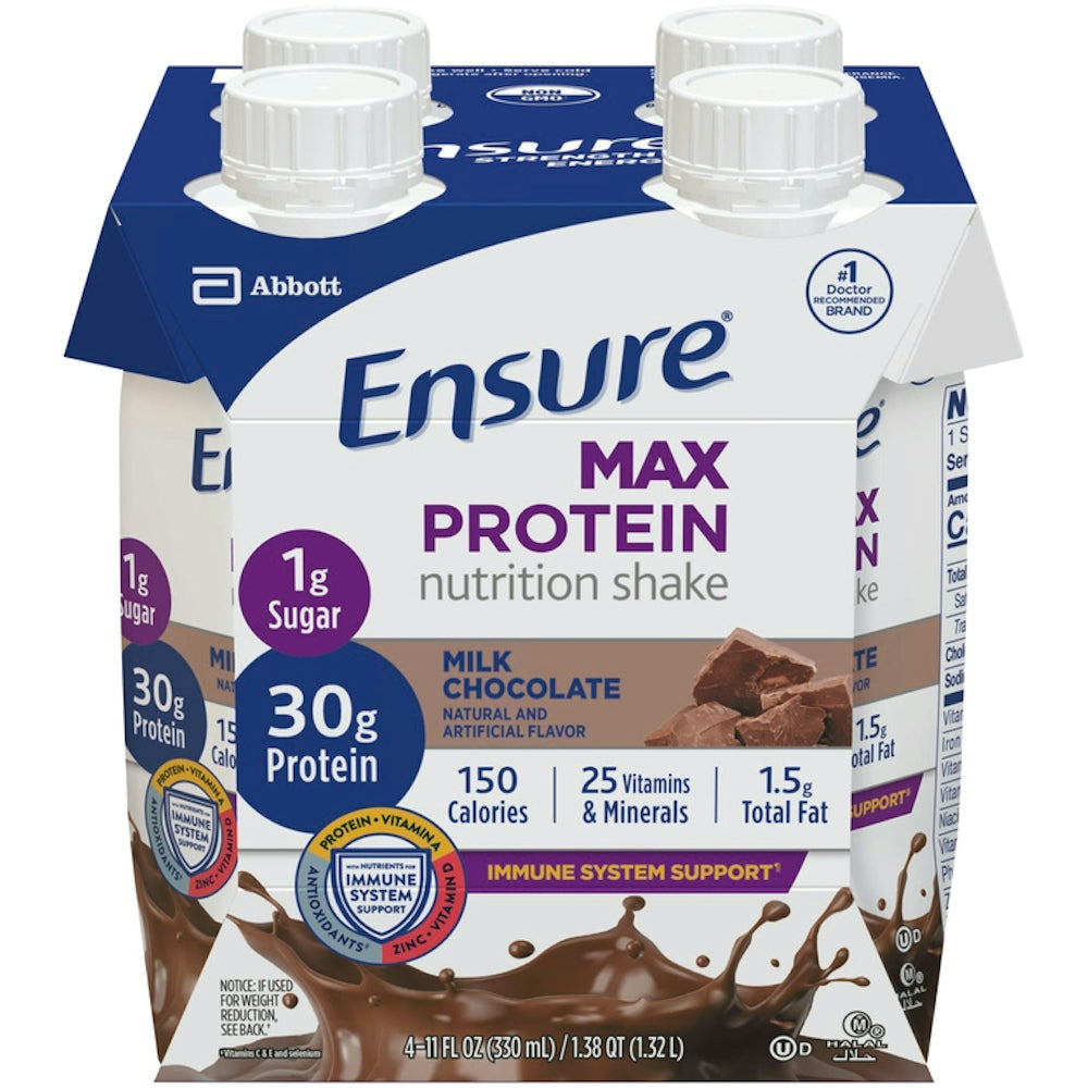 Ensure® Max Protein Milk Chocolate Nutrition Shake, 11 oz x 4-Pack