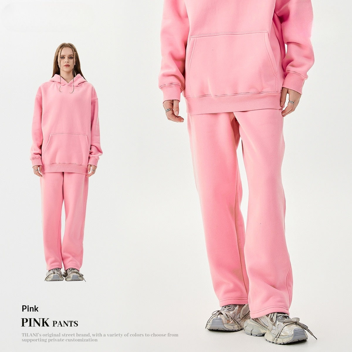 American-style Trendy Brand Fleece-lined Extra-thick Hoodie And Sweatpants Tracksuit Set