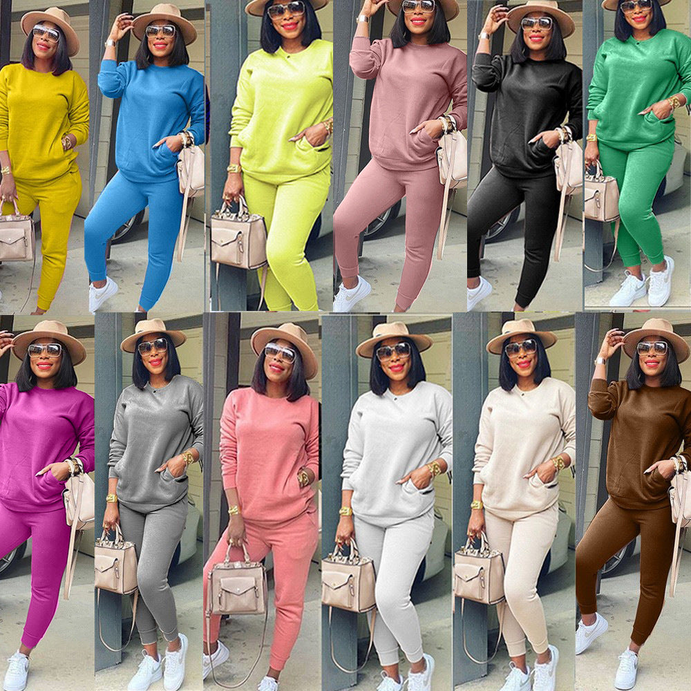 Fashionable Pure Color Thinner Two-piece Sportswear Women