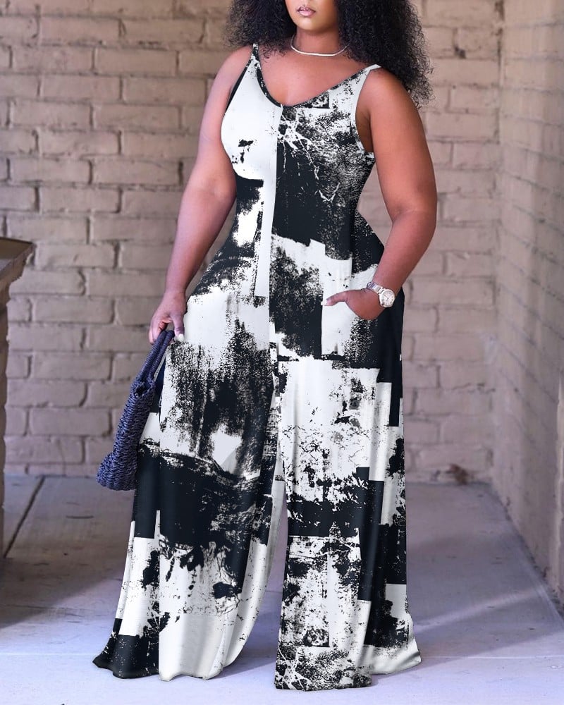 Women's Loose Printed Suspender Jumpsuit