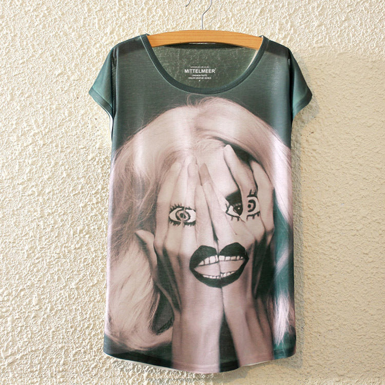 New Fashion Summer Harajuku Animal Cat Print Shirt O-Neck Short Sleeve T Shirt Women Tops White T-shirt