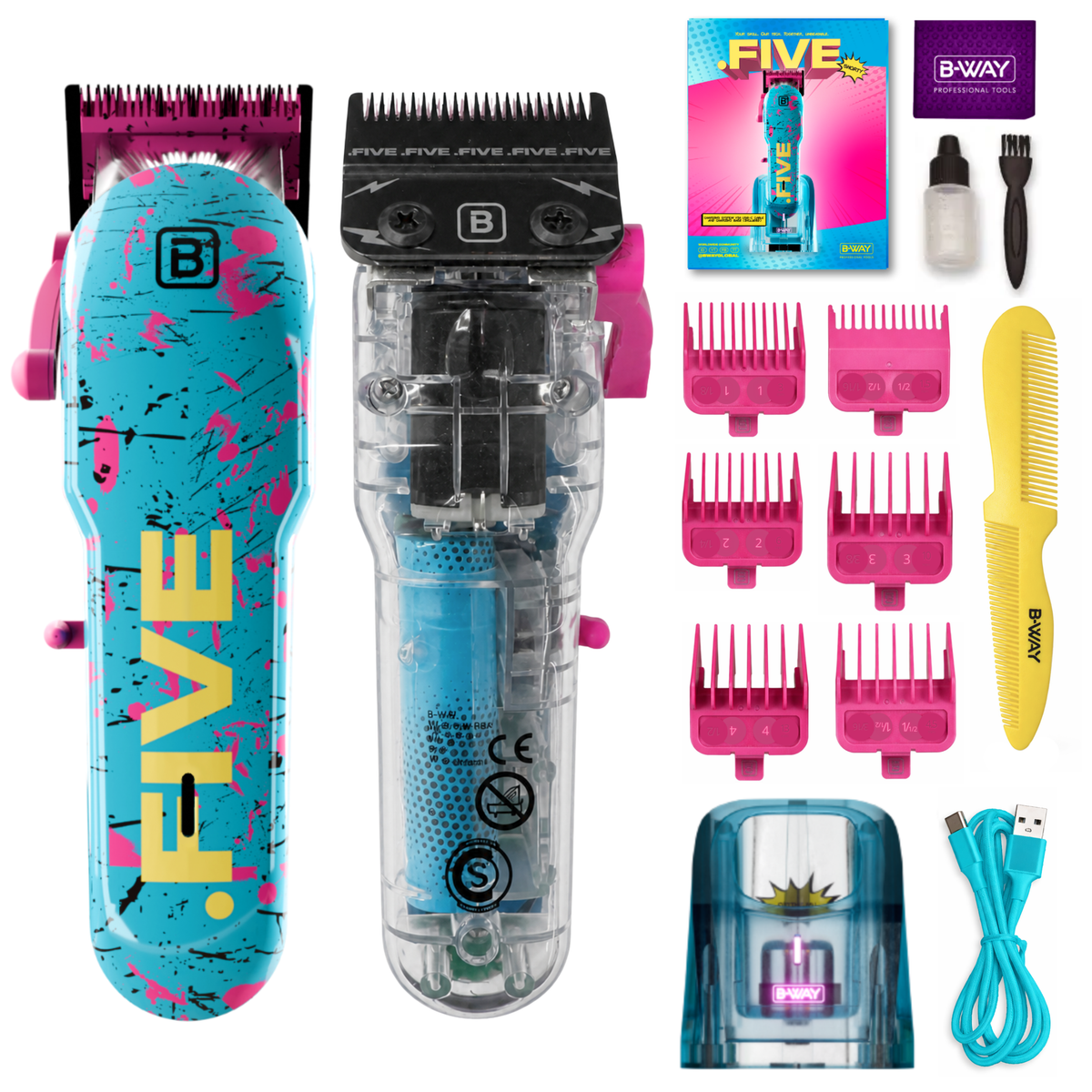 B-WAY Professional Barber Kit – Cordless Hair Clipper, Trimmer & Foil Shaver Set – New Five Clipper, DOT 1 Detail Trimmer & Zero Shaver for Fades, Haircuts, Detailing & Finishing