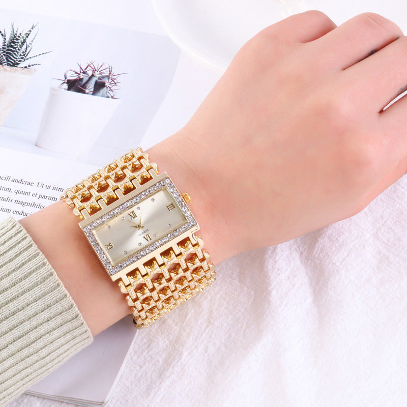Women's Square Rhinestone Steel Band Watch