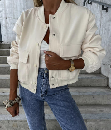 Stand Collar Large Pocket Women's Jacket Coat
