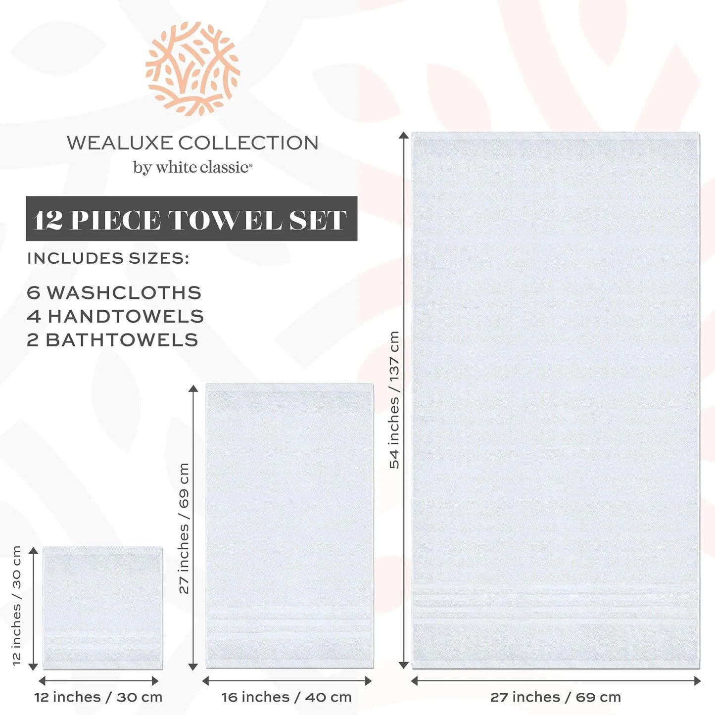 12 Pcs Bath Towel Set for Bathroom 100% Cotton Soft and Plush Highly Absorbent