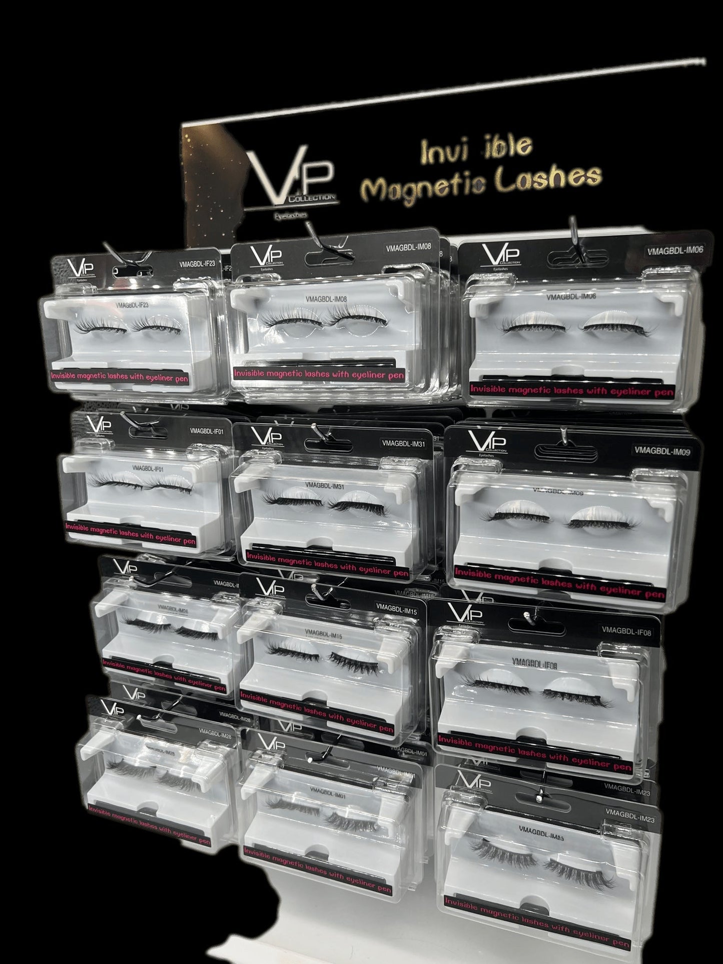 12 Slots -Display with Magnetic Lashes with eyeliner