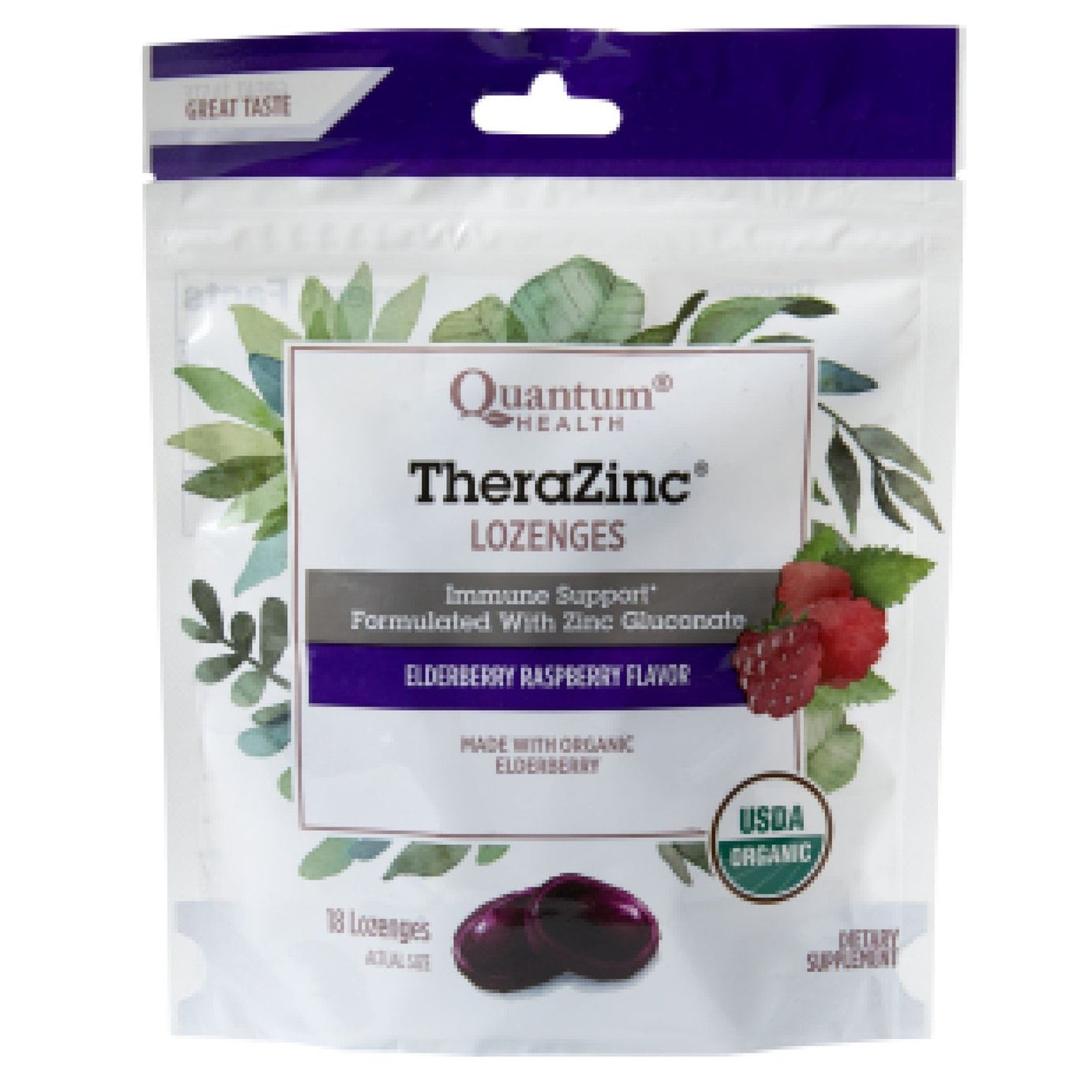 Quantum Health Thera Zinc Organic Therazinc Lozenges Elderberry Raspberry