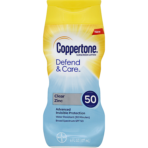 Coppertone Defend & Care Sunscreen, Clear Zinc, Lotion, SPF 50