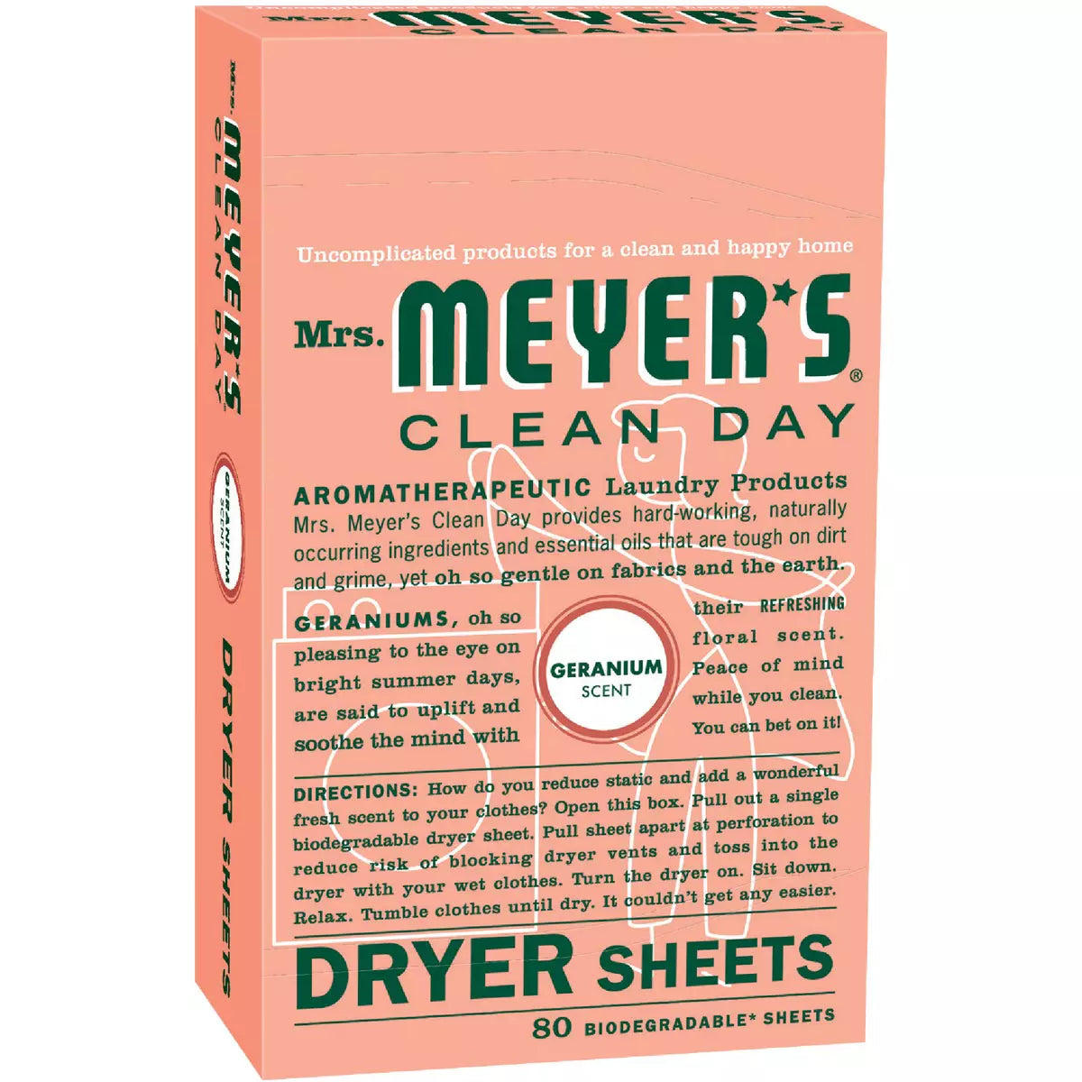 Mrs. Meyer's Clean Day, Dryer Sheets, Geranium Scent, 80 Sheets