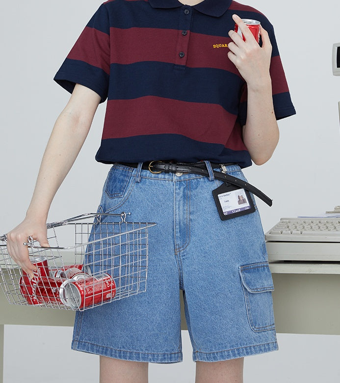 Original side pocket denim pants bf retro loose shorts women