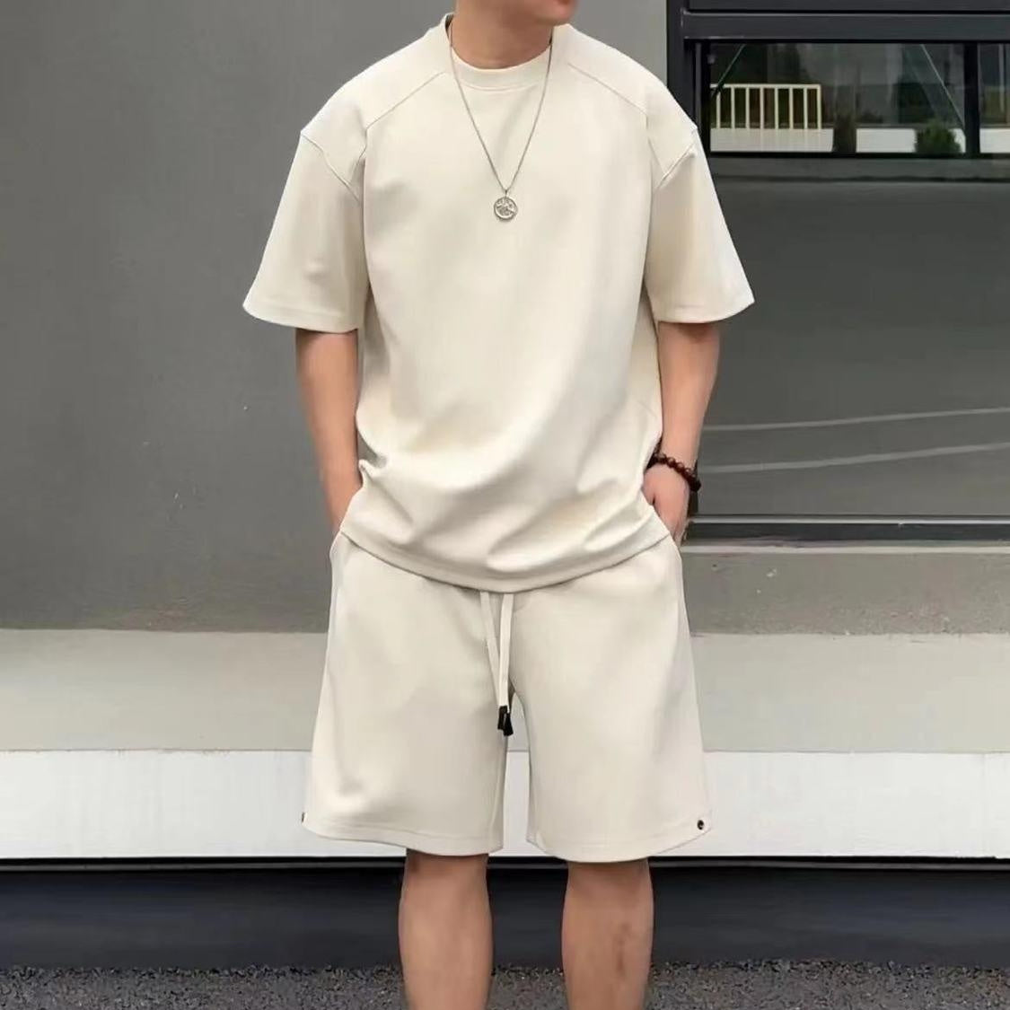 Simple Loose Couple Style Short-sleeved Shorts Two-piece Suit