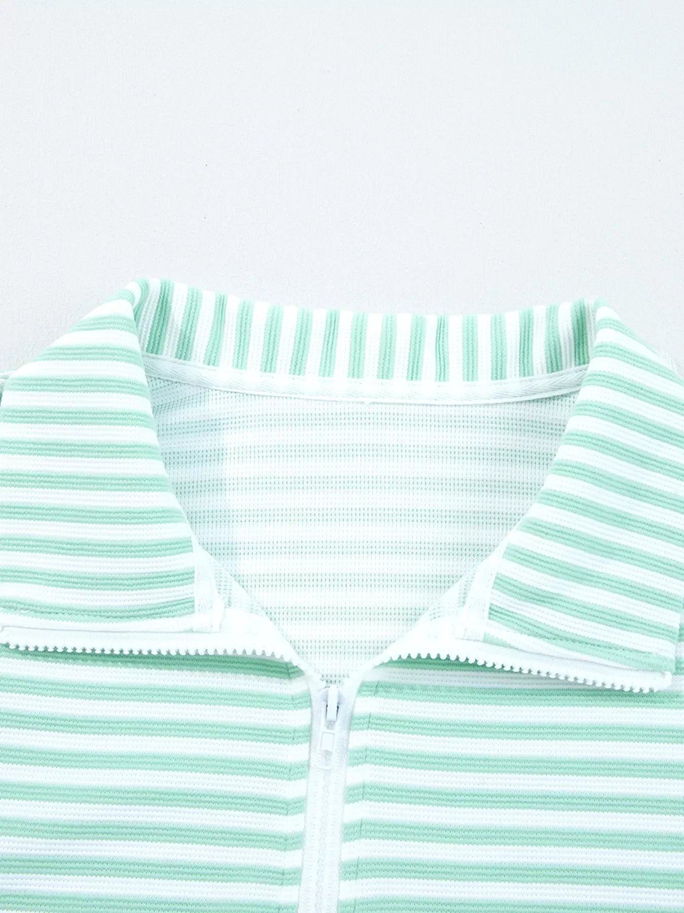 Stripe Quarter Zip Collar Long Sleeve Top