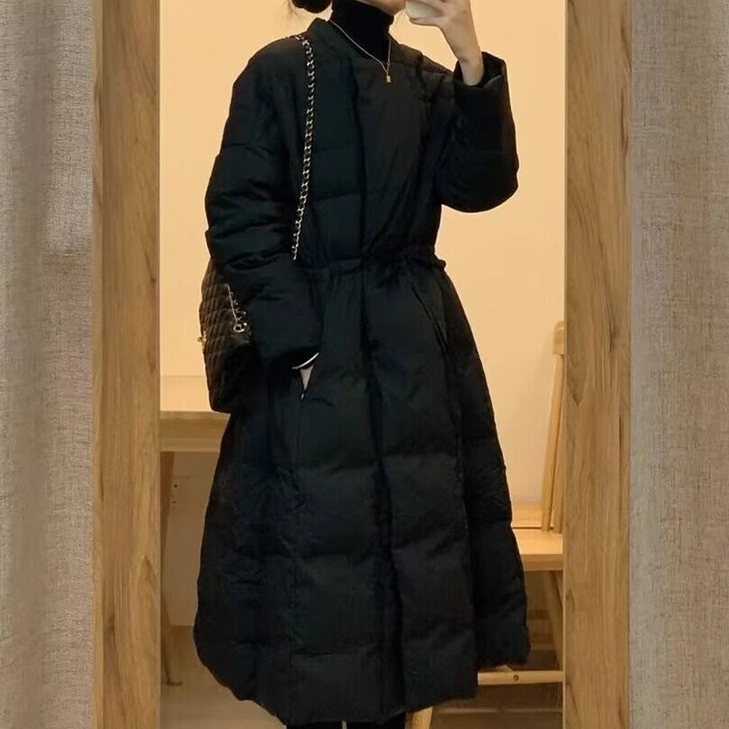 Korean Style Thick Black Cotton-padded Parka Jacket