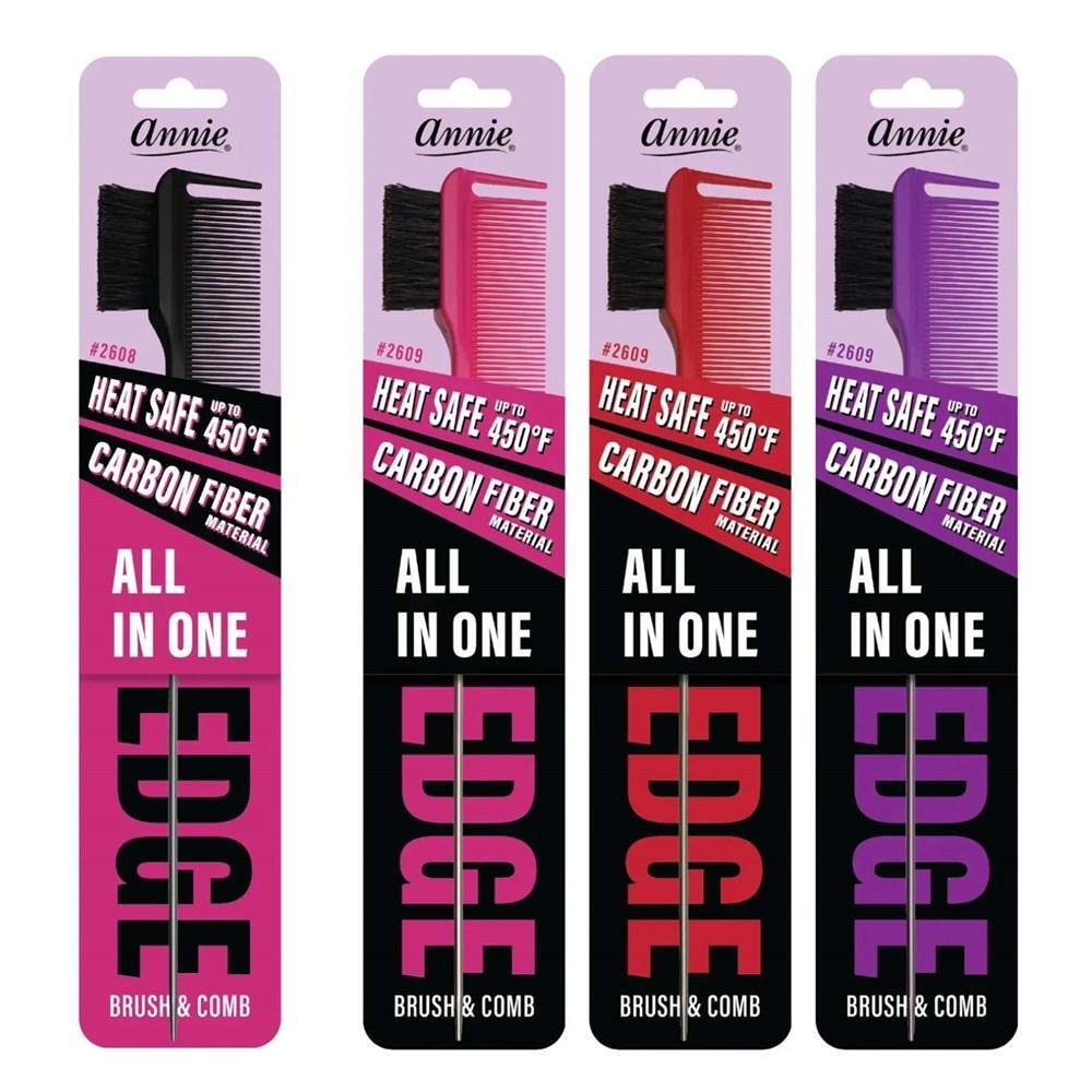 Annie All In One Edge Brush & Comb - Black #2608