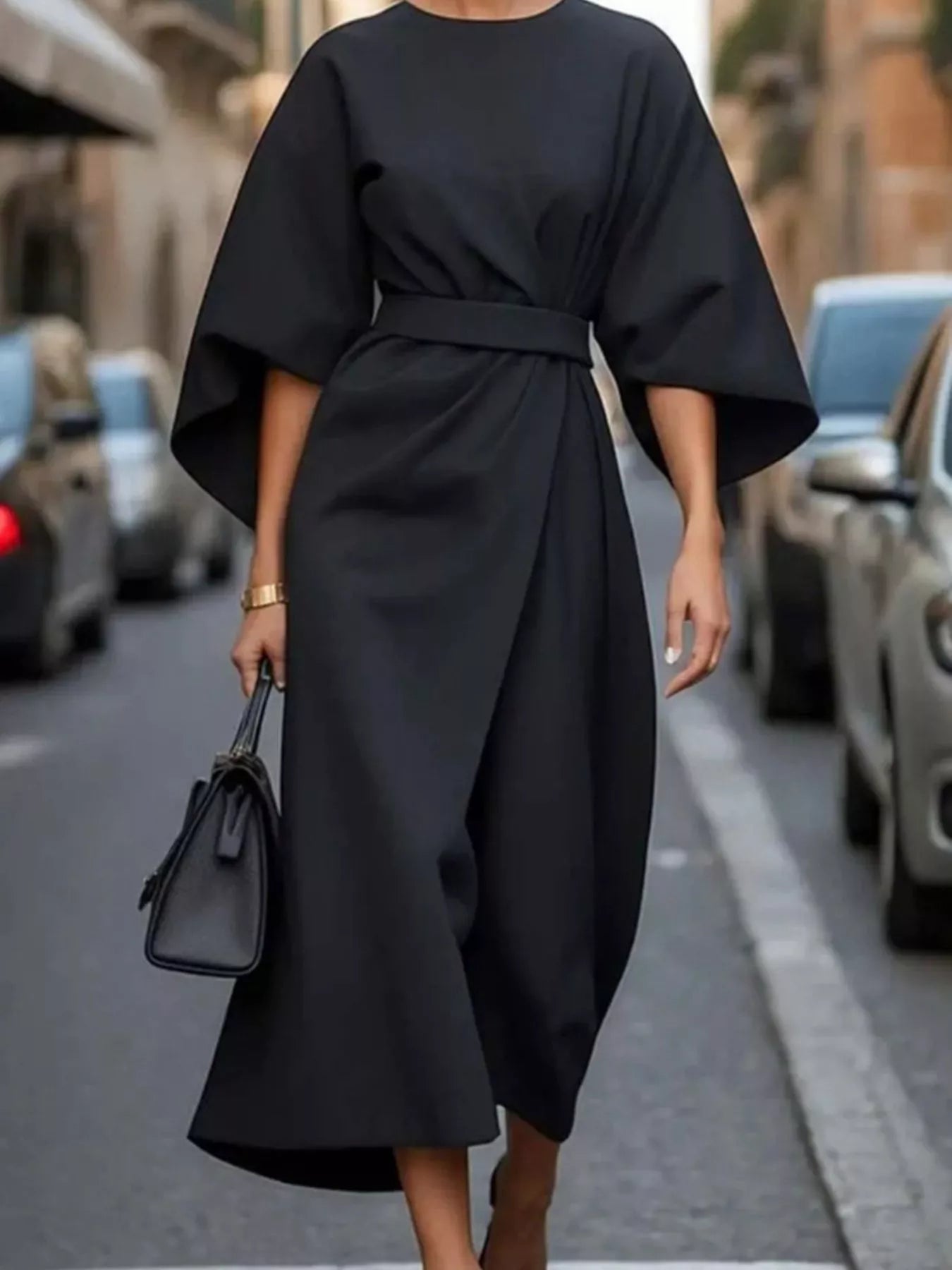 Round Neck 3/4 Sleeve Dress