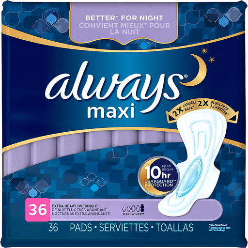 Always Maxi Extra Heavy Overnight Flexi-Wings Pads 36 Ct Pack
