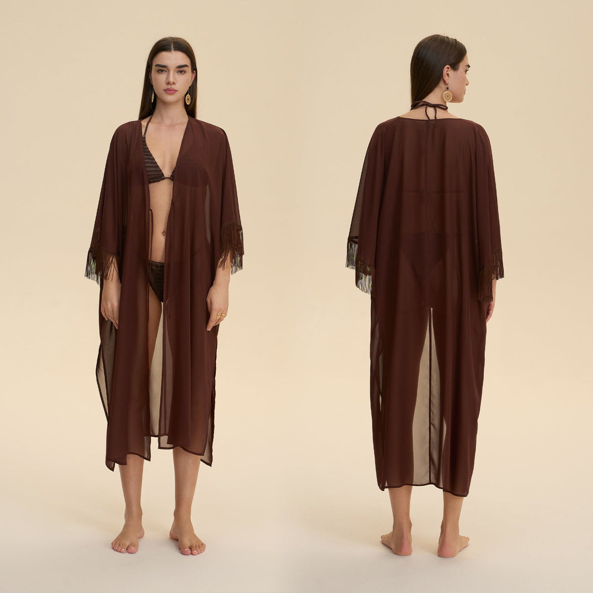Chiffon Tassel Blouse Robe, Loose-fitting Sheer Sleepwear