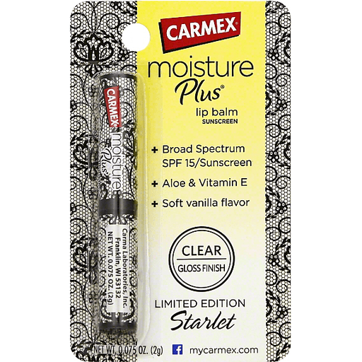 Carmex Moisture Plus Lip Balm, Broad Spectrum, SPF 15/Sunscreen, Clear Gloss Finish, Soft Vanilla Flavor