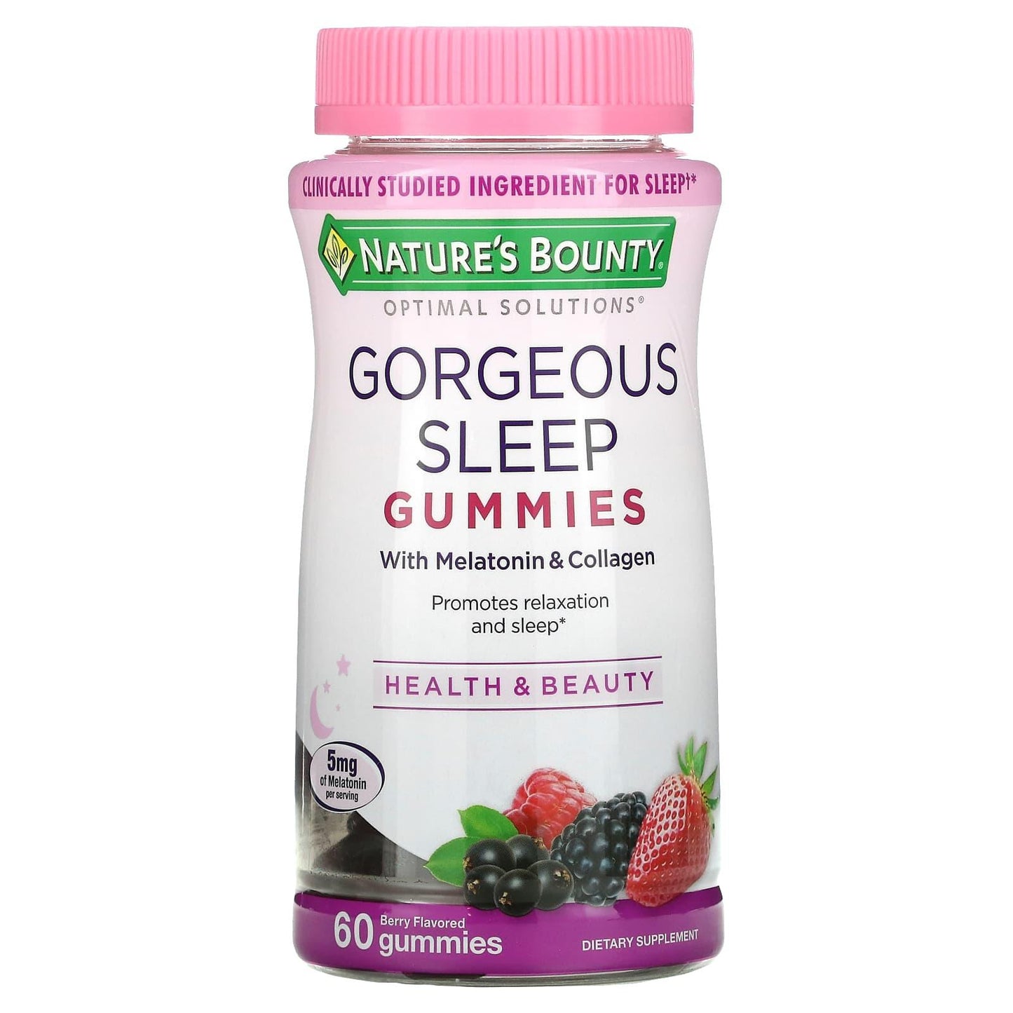 Nature's Bounty Optimal Solutions Gorgeous Sleep Gummies, Melatonin & Collagen, Mixed Berry, 60 Ct