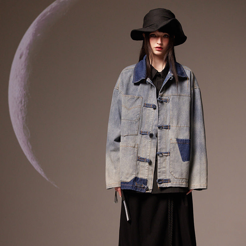 Vintage Chinese Style Loose Denim Jacket for Women