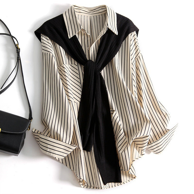 Casual Knitted Shawl Two-Piece Top Set Slimming Youthful Shirt