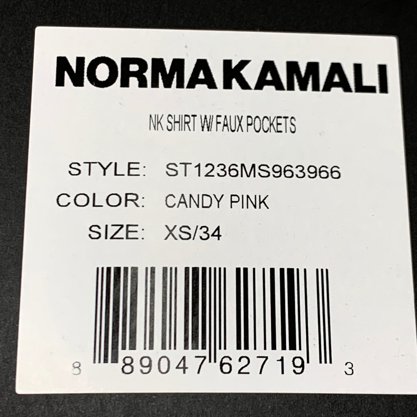 NORMA KAMALI Nk Shirt w/ Faux Pockets Sz XS/34 Candy Pink ST1236MS963966