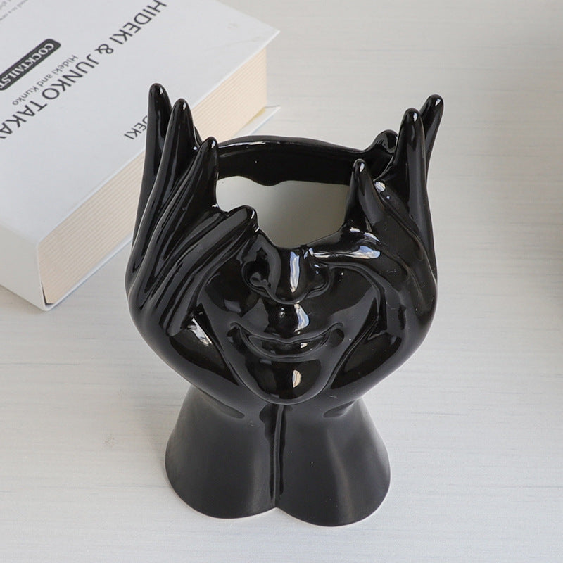 Nordic Style Body Art Black Ceramic Vase Ornament
