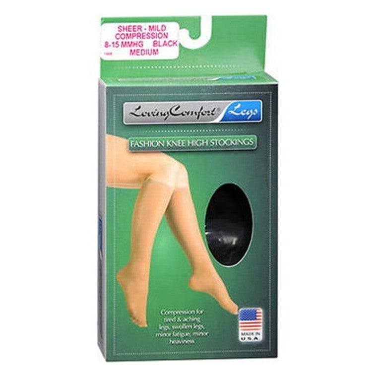 Scott Specialties Fashion Knee High Stockings Sheer Mild Compression Black, Medium 1 Pair