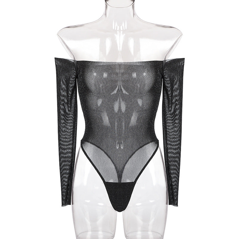 Women's Creative Silver Line One-Shoulder Temperament Slim Bodysuit
