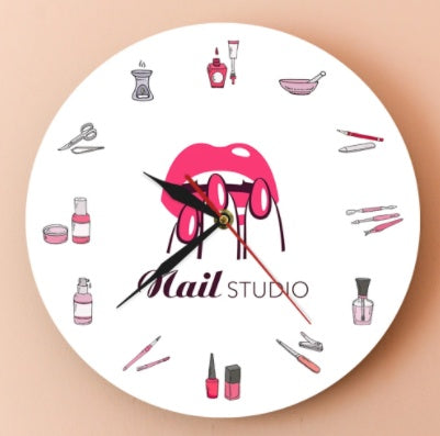 3D Creative Beauty Manicure Studio Clock, Nail Polish, Manicure Decoration Clock, Bedroom Living Room Wall Clock