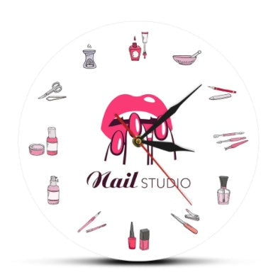 3D Creative Beauty Manicure Studio Clock, Nail Polish, Manicure Decoration Clock, Bedroom Living Room Wall Clock