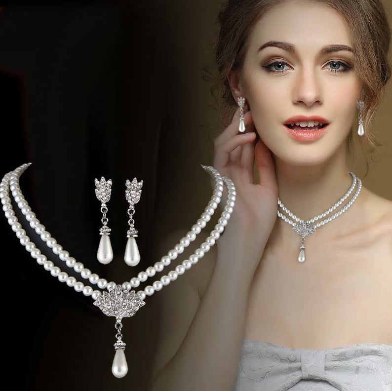 European & American Pearl Crystal Necklace Set