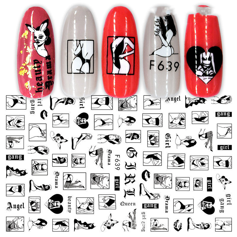 Black and White Rose Nail Decals