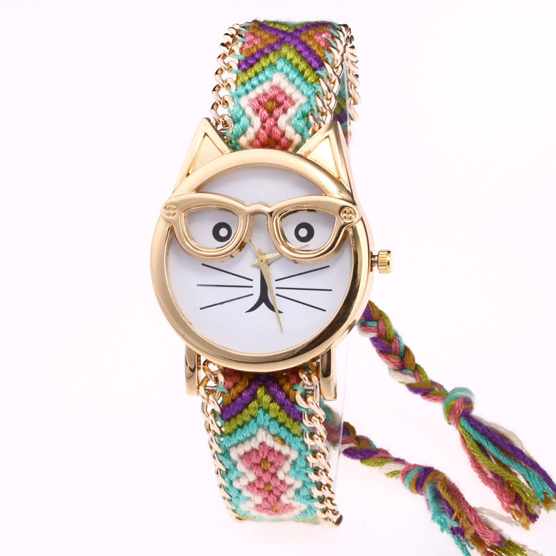 Diy Hand-Knitted Woolen Cat Face Watch