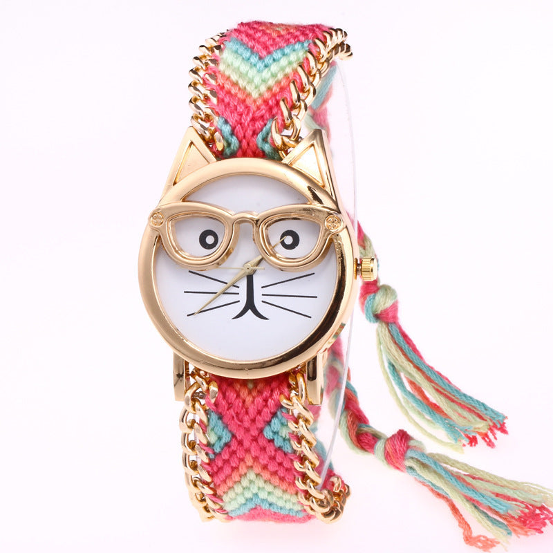 Diy Hand-Knitted Woolen Cat Face Watch