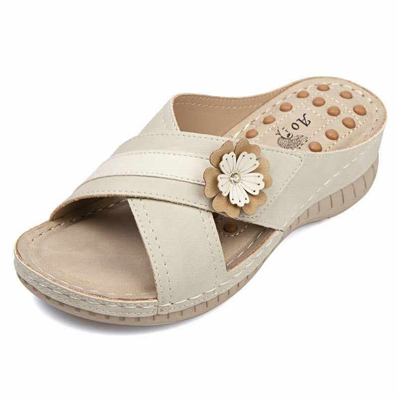 Plus Sizes Wedge Flower Beach Slippers For Women