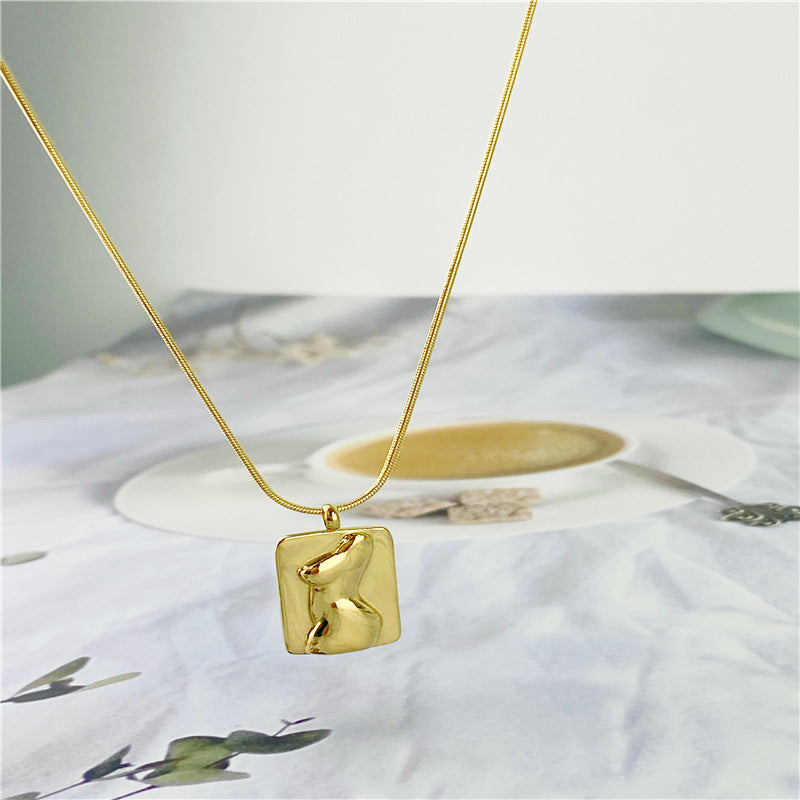 Square Titanium Steel Necklace Body Art Model Pendant