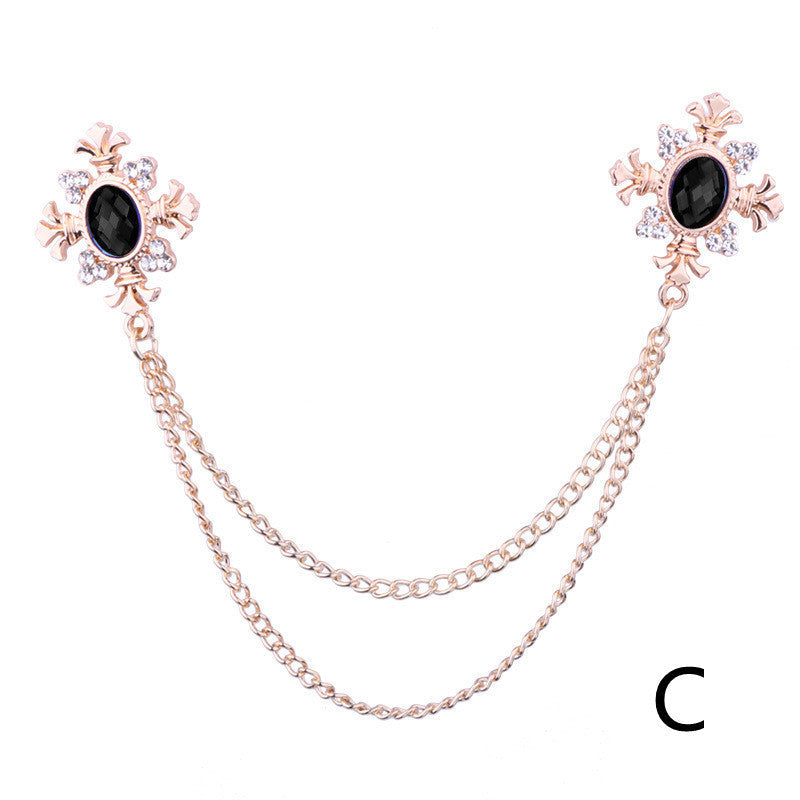 Rhinestone Cross Fringed Collar Chain Brooch