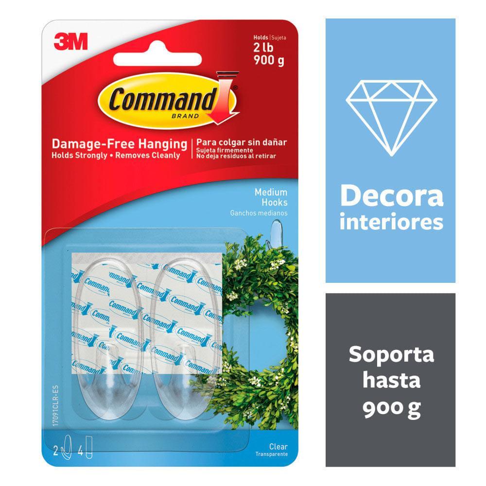Command Clear Hooks And Strips Medium, Plastic, 2 Lb Capacity, 4 Strips/Pack