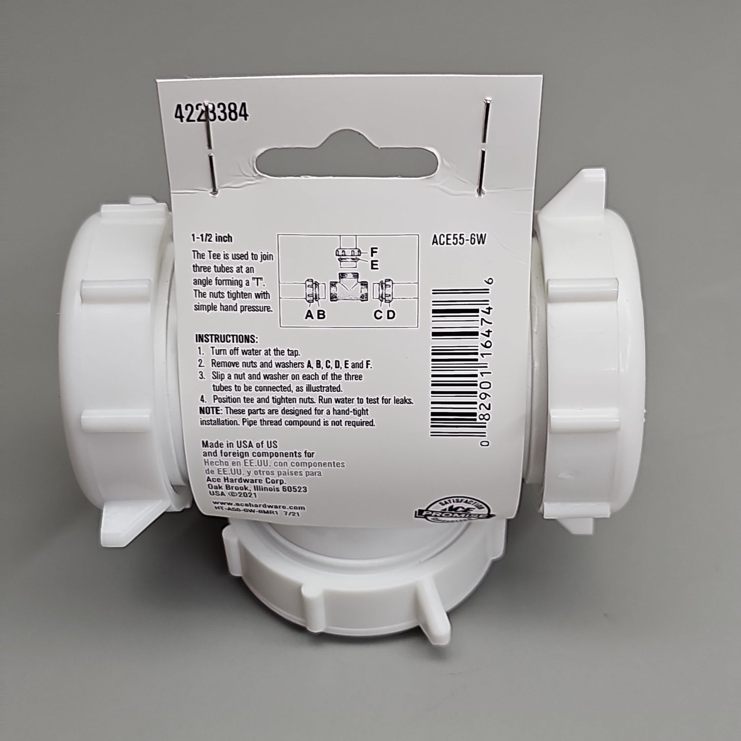 ACE Coupling Plastic Tee 3 Way 1.5" 25-Pk ACE55-6W 4223384 (New)