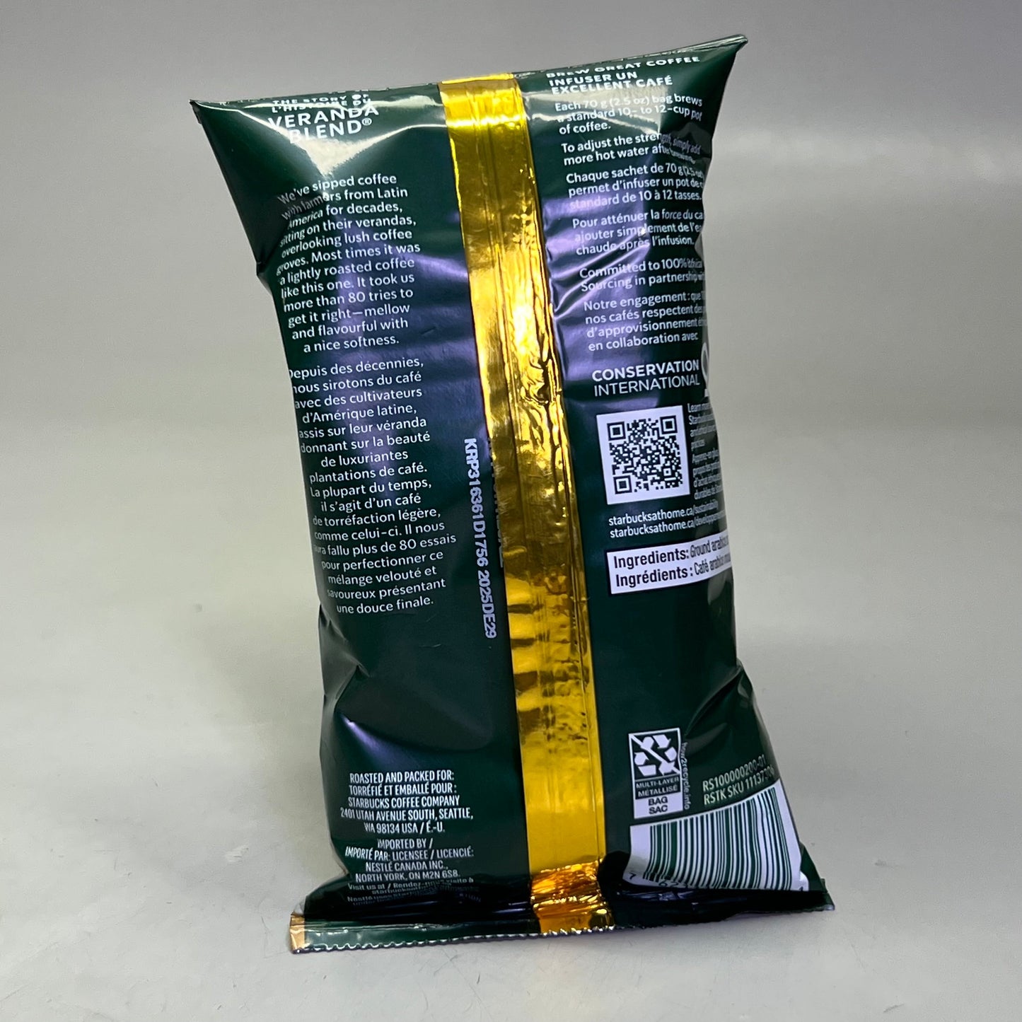 ZA@ STARBUCKS (18 PACK) Veranda Blend Ground Coffee, Blonde Roas 2.5 oz Green 11137306 BB 12/25 B