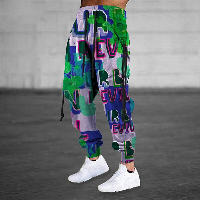 Drawstring Elastic Waist Retro Harem Pants With 3D Animal Print Mens Athletic Trousers